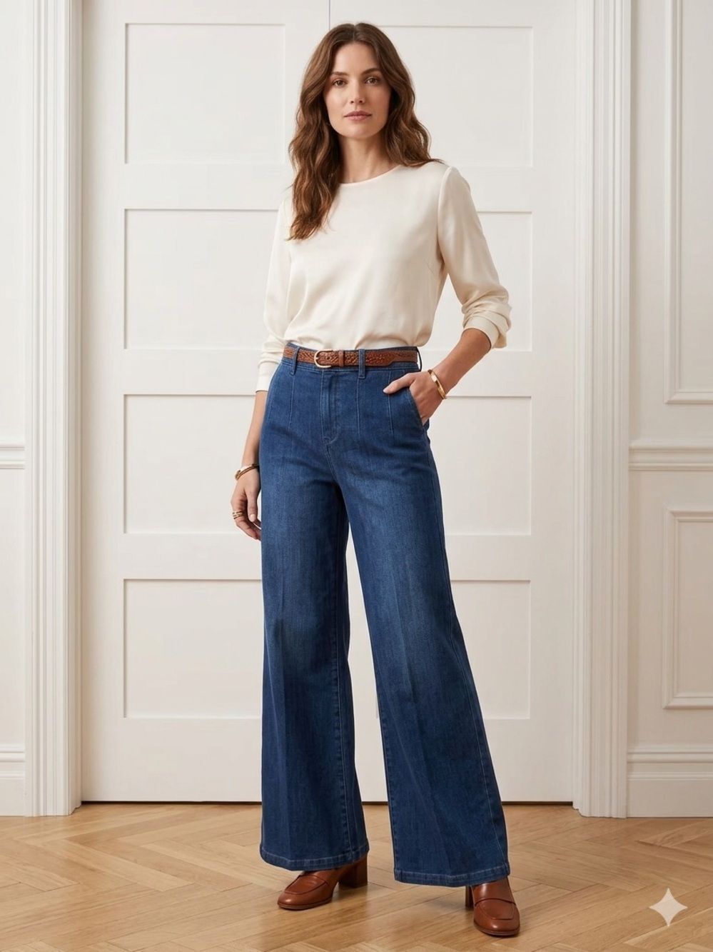 HALARA Wide-Leg High-Rise Jeans in Dark Blue